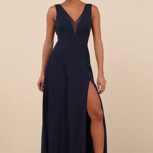 Lulus Simply Immaculate Navy Blue Backless Maxi Dress - Size M